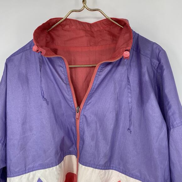 Vintage 80’s Full Zip Reversible Neon Wind Breaker Women’s Size L - Picture 2 of 10